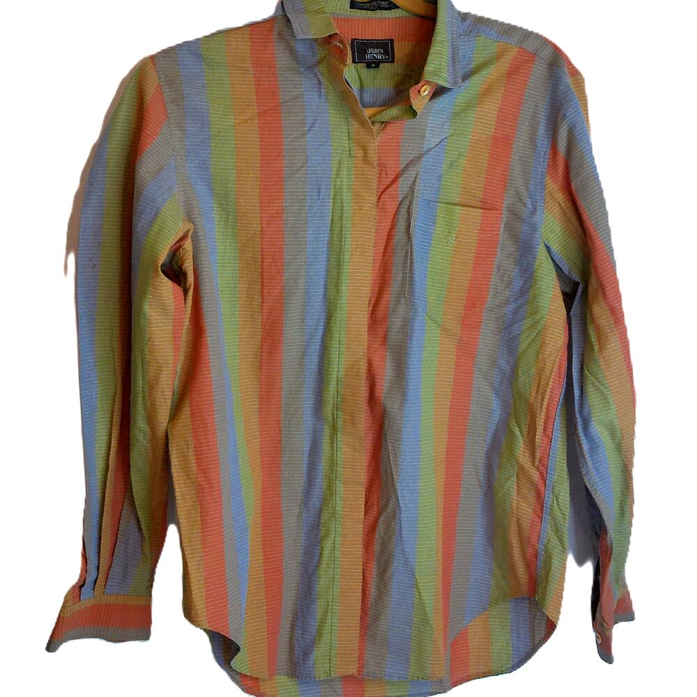 Vintage John Henry Multicolor Rainbow Stripe Button Down Shirt Size 8